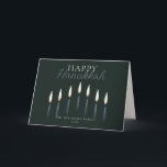 Happy Hanukkah Menorah Candles Blank Feestdagen Kaart<br><div class="desc">Deze 7 x 5 inch gevouwen Hanukkah-wenskaarten zijn voorzien van een plaatsaanduiding voor een familienaam en een jaartal. Het ontwerp bestaat uit negen handgetekende menorakaarsen met de groet "Happy Hanukkah". De binnenkant is leeg.</div>