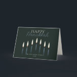 Happy Hanukkah Menorah Candles Blank Feestdagen Kaart<br><div class="desc">Deze 7 x 5 inch gevouwen Hanukkah-wenskaarten zijn voorzien van een plaatsaanduiding voor een familienaam en een jaartal. Het ontwerp bestaat uit negen handgetekende menorakaarsen met de groet "Happy Hanukkah". De binnenkant is leeg.</div>