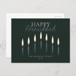 Happy Hanukkah Menorah Candles Feestdagenkaart<br><div class="desc">Deze 5, 6 x 4, 25-inch Hanukkah-briefkaarten bieden een plaatsaanduiding voor een familienaam en een jaar. Het ontwerp bestaat uit zeven handgetekende menorakaarsen met de groet "Happy Hanukkah".</div>