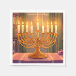 Happy Hanukkah Menorah Candles Oil Painting Servet