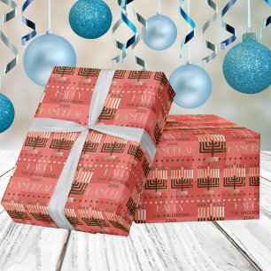 Happy Hanukkah Menorah Colorful Coral Pattern Cadeaupapier