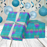 Happy Hanukkah Menorah Colorful Turquoise Pattern Cadeaupapier<br><div class="desc">Geef dit Happy Hanukkah-verpakkingsartikel een persoonlijk tintje in kleurrijk turquoise blauw met jouw naam voor een echt unieke cadeauomslag voor je feest van de lichten. Perfect voor kinderen van alle leeftijden, en ook voor volwassenen, een kleurrijk patroon van Menorahs met de traditionele negen kaarsen in levendige kleuren van paars, warm...</div>