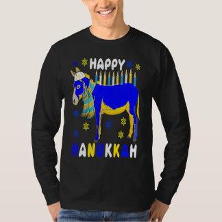 Happy Hanukkah Menorah Donkey Wearing Jewish Hat F T-shirt