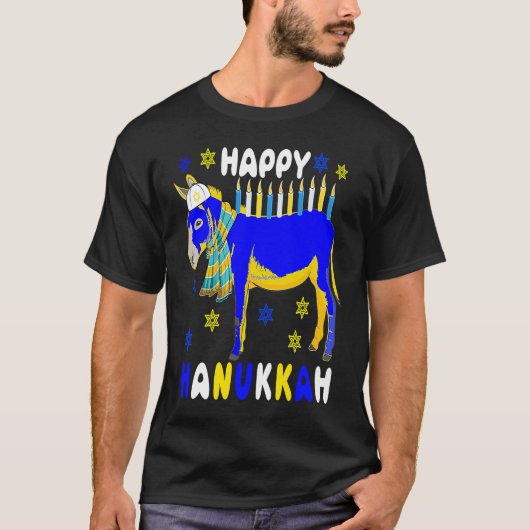 Happy Hanukkah Menorah Donkey Wearing Jewish Hat F T-shirt (Voorkant)