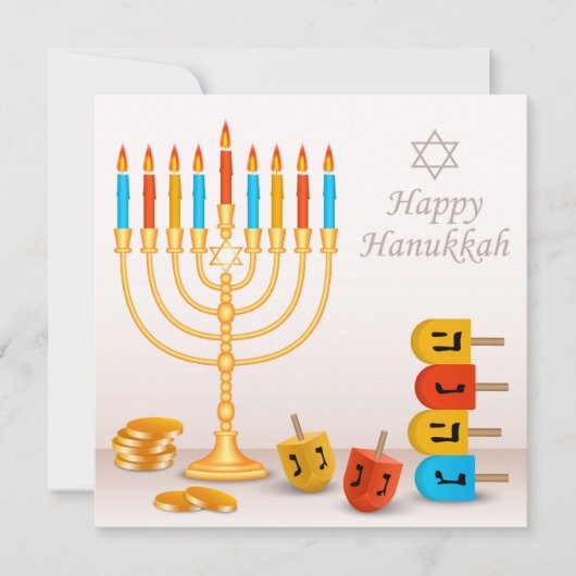 Happy Hanukkah Menorah Dreidel Gold Coins (Voorkant)