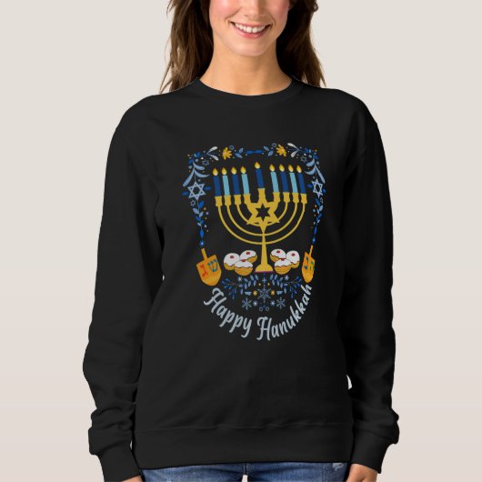 Happy Hanukkah Menorah Dreidel Magen David Jewish Trui (Voorkant)