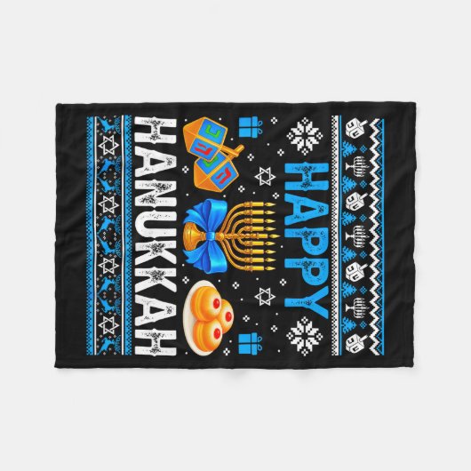 Happy Hanukkah Menorah Dreidel Ugly Chanukah Pajam Fleece Deken (Voorkant (Horizontaal))