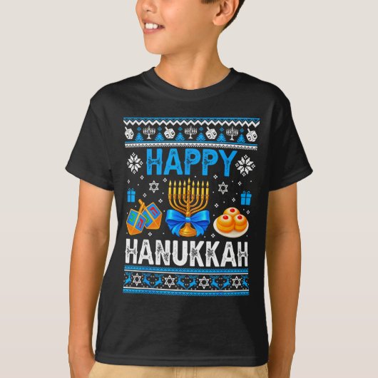Happy Hanukkah Menorah Dreidel Ugly Chanukah Pajam T-shirt (Voorkant)