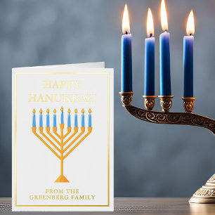 Happy Hanukkah Menorah Elegant Custom Gold Folie Feestdagenkaart