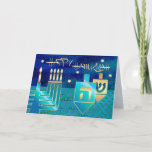 Happy Hanukkah. Menorah en Dreidels Feestdagen Kaart<br><div class="desc">Happy Hanukkah. Menorah en Dreidels ontwerpen aanpasbare Hanukkah-Wenskaarten. Overeenkomende kaarten en geschenken die beschikbaar zijn in de joodse Feestdagen / Hanukkah-categorie van onze winkel.</div>