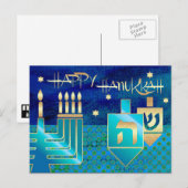 Happy Hanukkah. Menorah en Dreidels Feestdagenkaart (Voorkant / Achterkant)