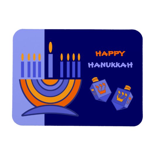 Happy Hanukkah. Menorah en Dreidels Gift Magneet (Horizontaal)