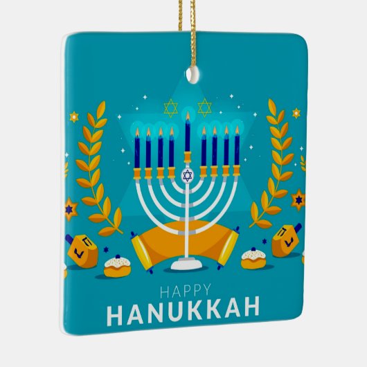 Happy Hanukkah Menorah en Dreidels Keramisch Ornament (Rechts)