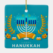 Happy Hanukkah Menorah en Dreidels Keramisch Ornament (Achterkant)