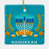 Happy Hanukkah Menorah en Dreidels Keramisch Ornament (Voorkant)
