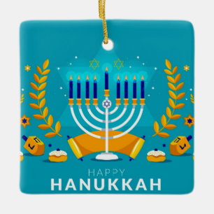 Happy Hanukkah Menorah en Dreidels Keramisch Ornament