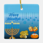 Happy Hanukkah Menorah en Dreidels Keramisch Ornament (Voorkant)