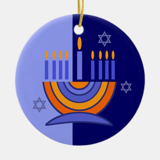 Happy Hanukkah. Menorah en Dreidels Keramisch Ornament (Voorkant)