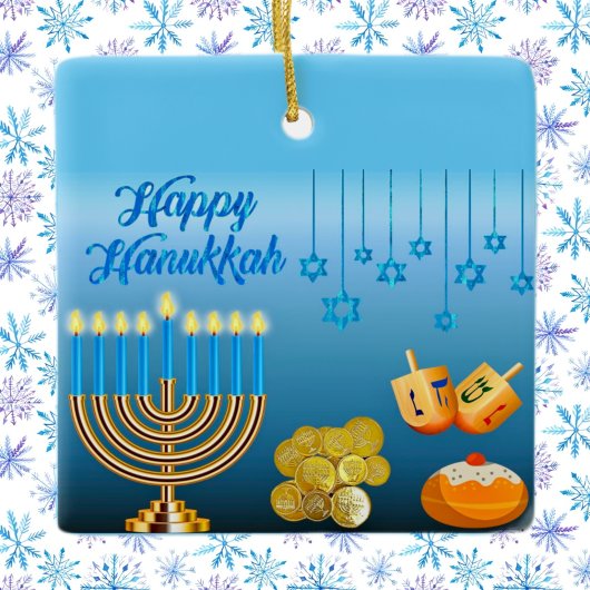 Happy Hanukkah Menorah en Dreidels Keramisch Ornament