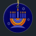 Happy Hanukkah. Menorah en Dreidels Keramisch Ornament<br><div class="desc">Happy Hanukkah. Menorah en Dreidels ontwerpen Gift Ornamenten. Overeenkomende kaarten en geschenken die beschikbaar zijn in de joodse Feestdagen / Hanukkah-categorie van onze winkel.</div>