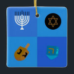 Happy Hanukkah Menorah en Dreidels Keramisch Ornament<br><div class="desc">.Viel acht dagen en acht nachten van het festival van Lichten met Hanoekakaarten en geschenken. Het festival van de lichten is hier. Licht de menorah aan, speel met het droesdel en feast op latkes en sufganiyots. Viel de geest van Hanukkah met vrienden, familie en geliefden om hen Happy Hanukkah te...</div>