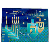 Happy Hanukkah. Menorah en Dreidels Large Cadeautasje (Achterkant)