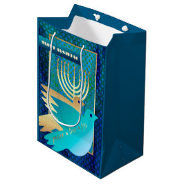 Happy Hanukkah. Menorah en Peace Doves Medium Cadeauzakje