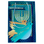 Happy Hanukkah. Menorah en Peace Doves Medium Cadeauzakje (Voorkant)
