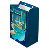 Happy Hanukkah. Menorah en Peace Doves Medium Cadeauzakje (Achterkant Gekanteld)