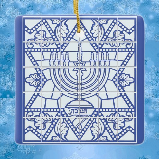 Happy Hanukkah Menorah en Star van David Keramisch Ornament