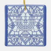 Happy Hanukkah Menorah en Star van David Keramisch Ornament (Voorkant)