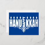 Happy Hanukkah Menorah Folie Feestdagen Briefkaart<br><div class="desc">.Viel acht dagen en acht nachten van het festival van Lichten met Hanoekakaarten en geschenken. Het festival van de lichten is hier. Licht de menorah aan, speel met het droesdel en feast op latkes en sufganiyots. Viel de geest van Hanukkah met vrienden, familie en geliefden om hen Happy Hanukkah te...</div>