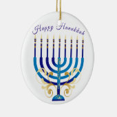 Happy Hanukkah menorah gele goudkaarsen Keramisch Ornament (Rechts)