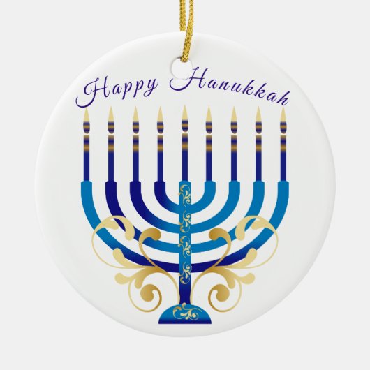 Happy Hanukkah menorah gele goudkaarsen Keramisch Ornament (Voorkant)