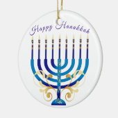 Happy Hanukkah menorah gele goudkaarsen Keramisch Ornament (Links)