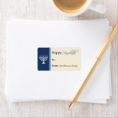 Happy Hanukkah Menorah Gift Label (donkerblauw) (Insitu)
