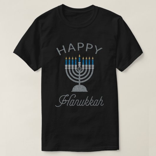 Happy Hanukkah Menorah Glitter T-Shirt (Design voorkant)