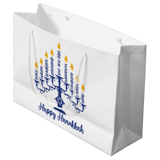 Happy Hanukkah Menorah Groot Cadeauzakje (Voorkant Gekanteld)