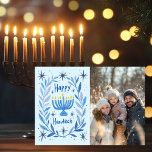 Happy Hanukkah Menorah Hand Drawn CUSTOM PHOTO  Feestdagenkaart<br><div class="desc">Sweet wreath drawing to wish someone happy holidays! Add your own photo! Click "personalize" to add your own photo. You can also add text to the front or back side. Check my shop for more options. Also available as digital download to send instantly via email or text message and postcards...</div>