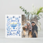 Happy Hanukkah Menorah Hand getrokken CUSTOM FOTO Feestdagenkaart (Staand voorkant)