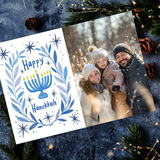 Happy Hanukkah Menorah Hand getrokken CUSTOM FOTO Feestdagenkaart