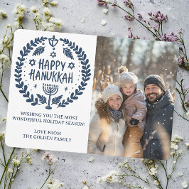 Happy Hanukkah Menorah Hand getrokken CUSTOM FOTO Feestdagenkaart