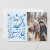 Happy Hanukkah Menorah Hand getrokken CUSTOM FOTO Feestdagenkaart (Voorkant)
