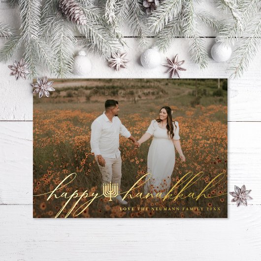 Happy Hanukkah Menorah Hanukkiah Photo Folie Feestdagenkaart