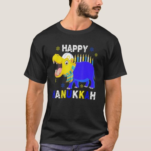 Happy Hanukkah Menorah Hippo die joods Pet draagt T-shirt (Voorkant)