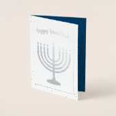 Happy Hanukkah Menorah Holiday Real Silver Folie Kaarten (Voorkant)