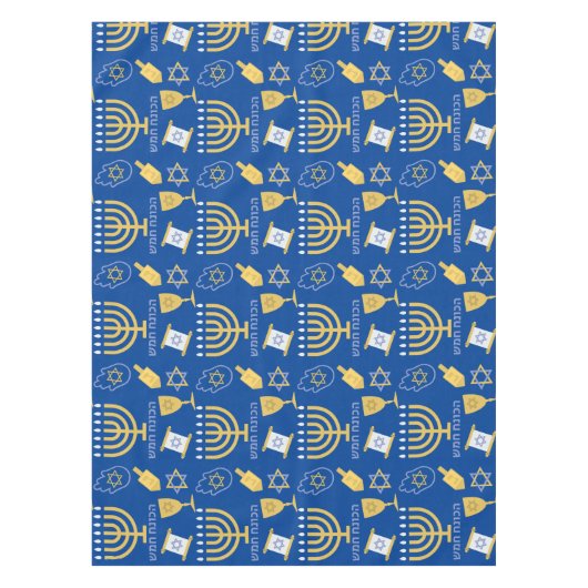 Happy Hanukkah Menorah Jewish Holiday Pattern Tafelkleed (Voorkant)
