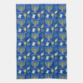 Happy Hanukkah Menorah Jewish Holiday Pattern Theedoek (Verticaal)