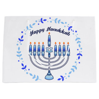 Happy Hanukkah Menorah Jewish Jew Cute Candles Groot Cadeauzakje