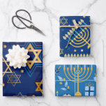 Happy Hanukkah Menorah Jewish Star Candles Inpakpapier Vel<br><div class="desc">Happy Hanukkah,  Menorah,  Jewish Star,  blauw en geel verpakkingspapier.</div>